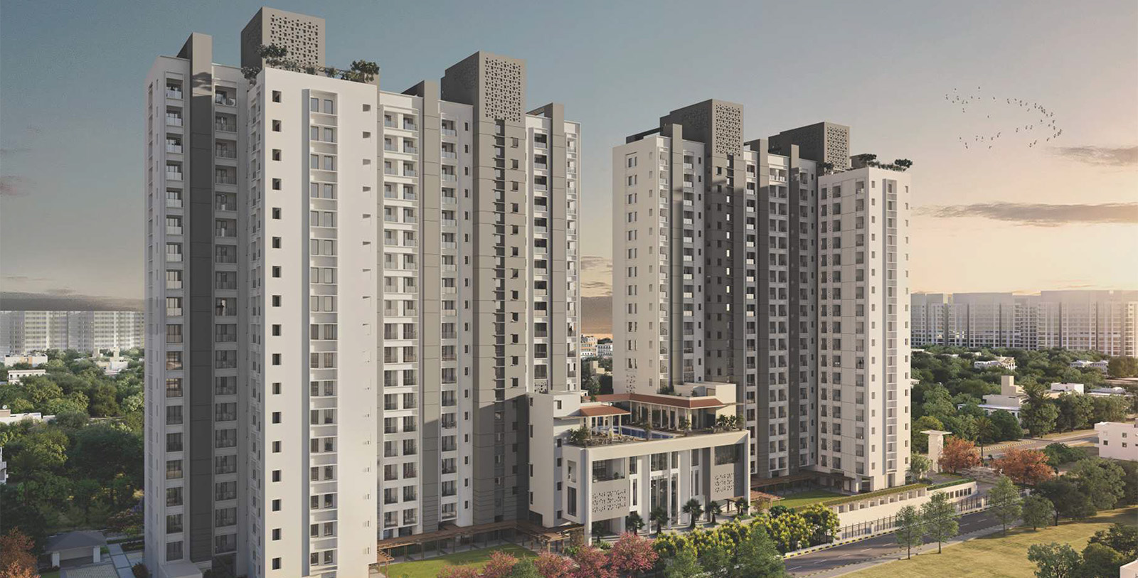 Pioneer Advait, Sector 50 Gurugram, aerial artist's impression of the senior-living towers and clubhouse