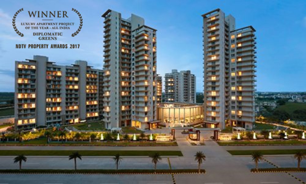 Puri Diplomatic Greens towers at dusk, Sector 110A and 111 Gurugram